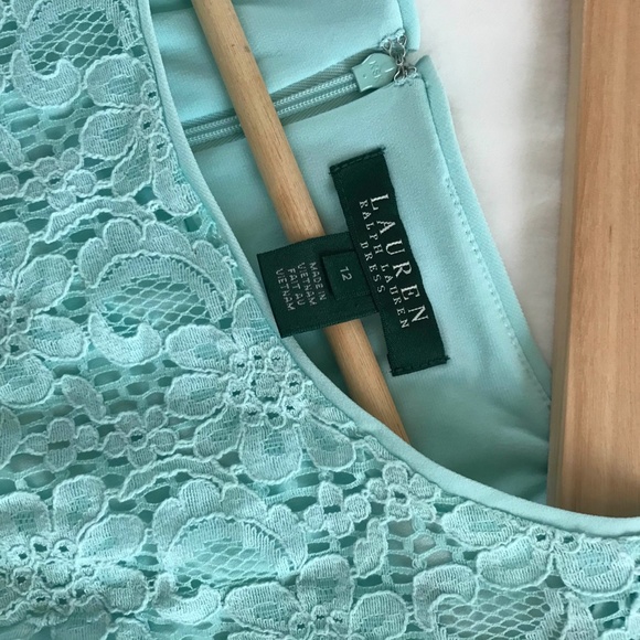 Ralph Lauren Mint Floral Lace Sheath Dress Size 12 - Picture 5 of 9